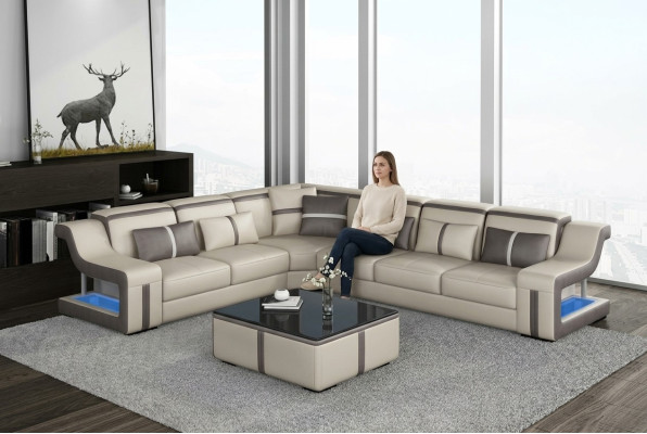 XXL Narożnikowa kanapa Sofa Narożnik Materiał Sofa do salonu Sofa Kanapa Tabela Podkładka Siedziba Skóra