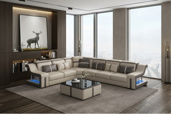 XXL Narożnikowa kanapa Sofa Narożnik Materiał Sofa do salonu Sofa Kanapa Tabela Podkładka Siedziba Skóra