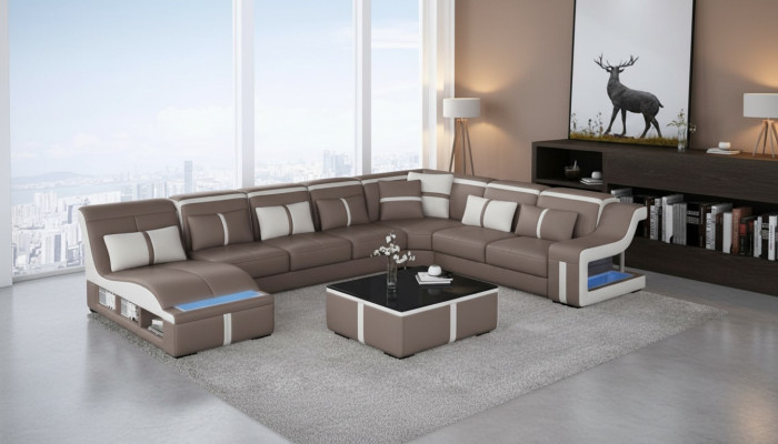 Narożnik Sofa Kanapa Podkładka Narożnik Siedziba U Form Skóra Ustawić Żywy krajobraz