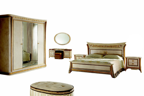 Łóżko + Stolik nocny królewski Sypialnia Łóżko tapicerowane Rococo Designer Meble