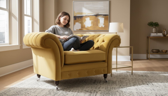 Tapicerka fotela klasycznego Chesterfield 1 osobowego premium, fotel do oglądania telewizji.