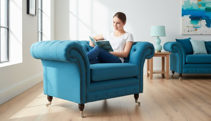 Chesterfield Design Sofa Fotel Kanapa Tkanina Kanapy Siedzisko Fotel z podłokietnikiem