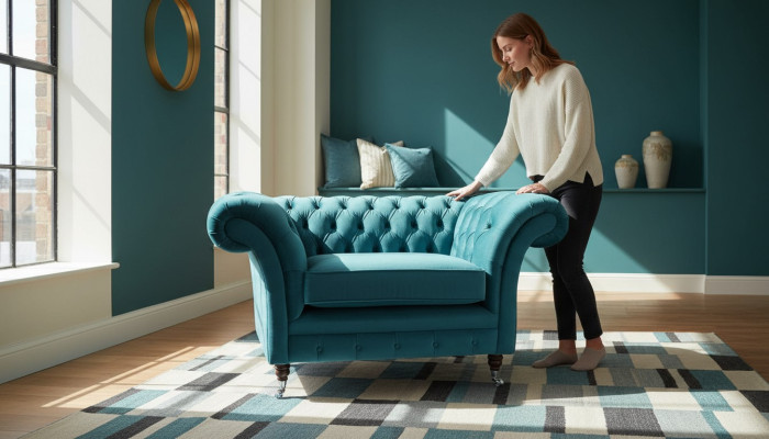 Chesterfield fotel telewizyjny Sofa 1-osobowa sofa tekstylna Tkanina kanapy poduszki 136