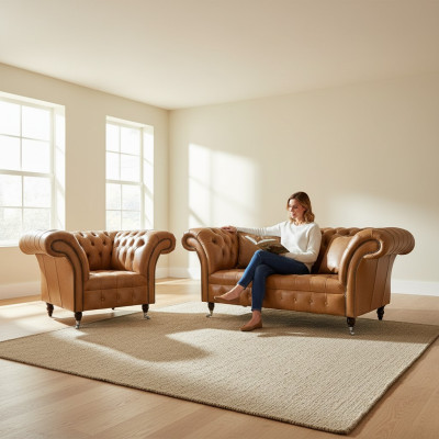 Zestaw sofowy 2+1 Chesterfield Włókienniczy Materiał Sofa Kanapa Podkładka Zestaw Obcios