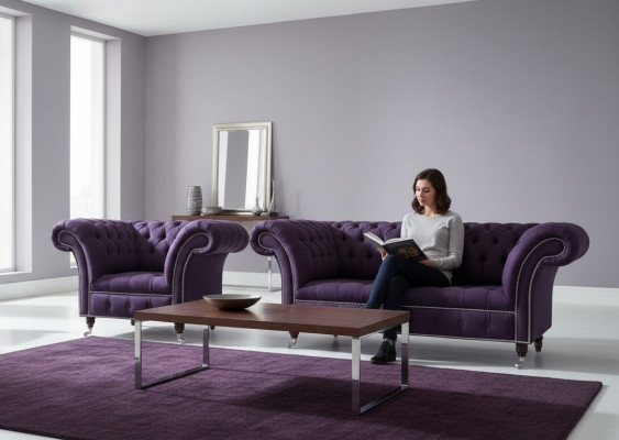 Zestaw sofowy 2+1 Chesterfield Włókienniczy Sofa Kanapy Zestaw Podkładek Obcios