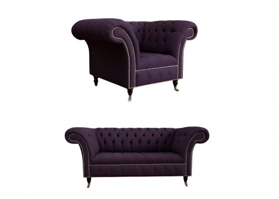 Zestaw sofowy 2+1 Chesterfield Włókienniczy Sofa Kanapy Zestaw Podkładek Obcios