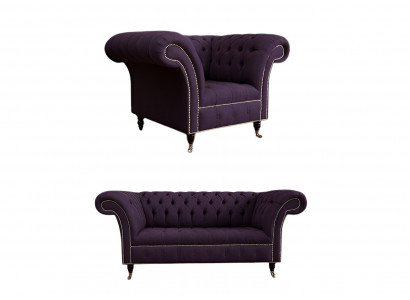 Zestaw sofowy 2+1 Chesterfield Włókienniczy Sofa Kanapy Zestaw Podkładek Obcios