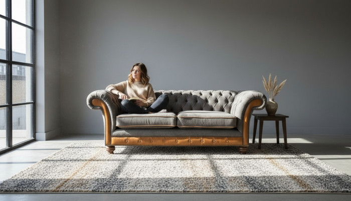 XXL Sofa 3 miejsce do siedzenia Kanapa Chesterfield Podkładka Siedziba Ustawić Skóra Włókienniczy New Grey