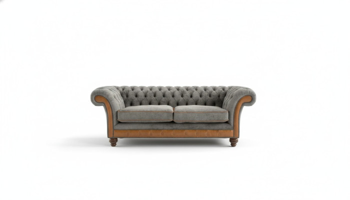 XXL Sofa 3 miejsce do siedzenia Kanapa Chesterfield Podkładka Siedziba Ustawić Skóra Włókienniczy New Grey