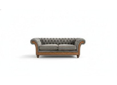 XXL Sofa 3 miejsce do siedzenia Kanapa Chesterfield Podkładka Siedziba Ustawić Skóra Włókienniczy New Grey