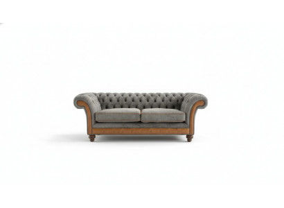 XXL Sofa 3 miejsce do siedzenia Kanapa Chesterfield Podkładka Siedziba Ustawić Skóra Włókienniczy New Grey