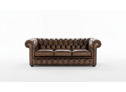 Chesterfield 3-osobowa kanapa tapicerowana w stylu antycznym z pokryciem ze skóry i tkaniny tapicerskiej Sofyę.