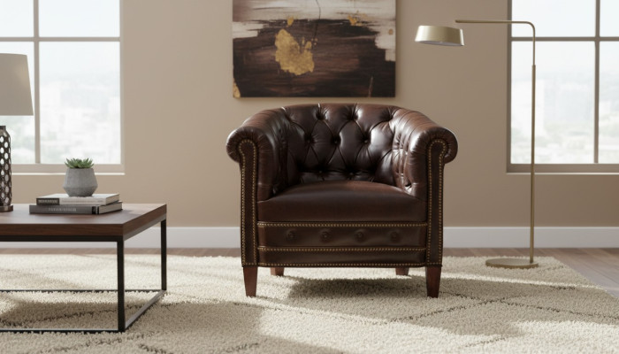 Fotel projektanta 1-osobowy Brązowa skóra Tekstylia Luksusowy klub Sofa Chesterfield