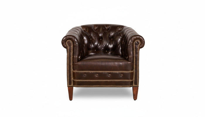 Fotel projektanta 1-osobowy Brązowa skóra Tekstylia Luksusowy klub Sofa Chesterfield