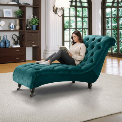 Chesterfield Aksamit Szezlong Designerska Sofa Club Lounger Włókienniczy Materiał Podkładka