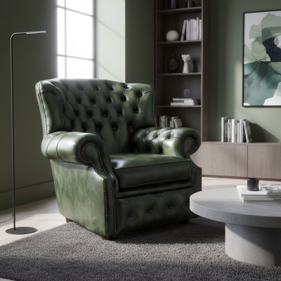 Chesterfield Wełniany fotel ze skrzydłami 1 osobowy Projektant Skóra Tkanina Obicie Nowy