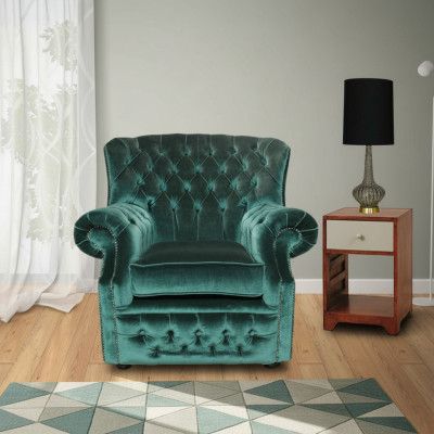 Chesterfield aksamit zielony fotel z podnóżkiem 1-osobowy fotel sofa fotel telewizyjny Nowy
