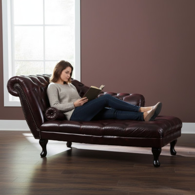 Chesterfield Czerwony Szezlong Designerski Leżak Skórzana Sofa Szezlong Kanapa Nowość