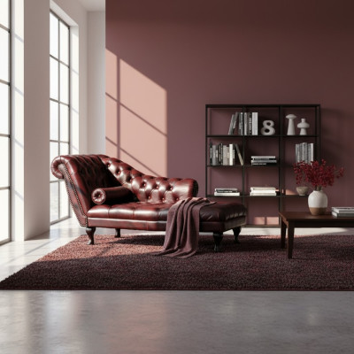 Chesterfield Czerwony Szezlong Designerski Leżak Skórzana Sofa Szezlong Kanapa Nowość