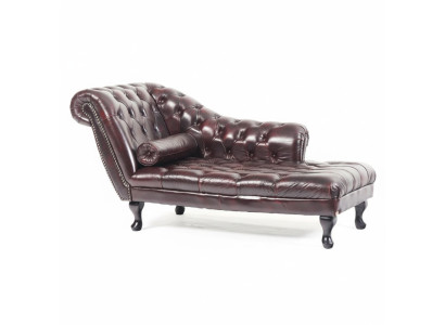 Chesterfield Czerwony Szezlong Designerski Leżak Skórzana Sofa Szezlong Kanapa Nowość