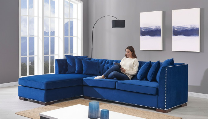 Kanapa Chesterfield Blue Designerska Sofa Narożnik Sofa Ustaw Włókienniczy Materiał Sofy