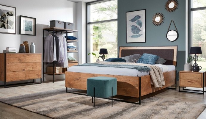 5 szt. Kompletny zestaw Drewno Sypialnia w stylu Loft Łóżko Kredens Szafa