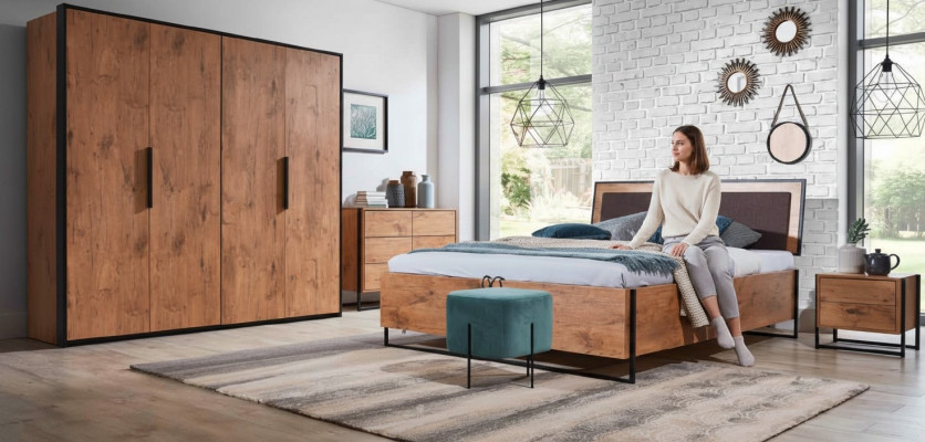 Loft Łóżko Drewno Designerskie łóżko Podkładka Skóra Włókienniczy Materiał Hote 140 160 180