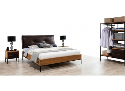 Łóżko Drewno Loft Designerskie łóżko Podkładka Skóra Włókienniczy Materiał Hote 140 160 180 x 200