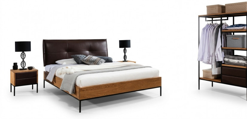 3 szt. Kompletny zestaw Drewno Sypialnia w stylu Loft Łóżko Kredens Szafa Nowość