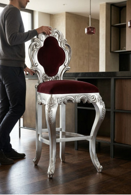 Stołek Barowy Royal Podkładka Chesterfield Aksamit 1 miejsce siedzące Antyk Style Krzesło