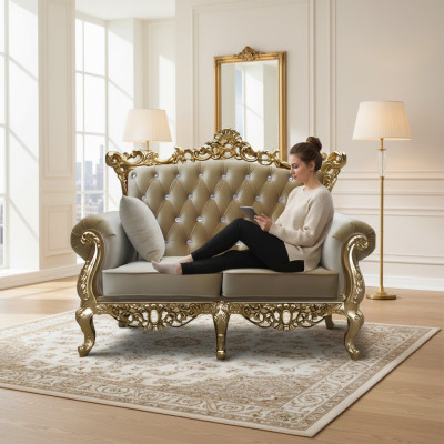 Dwuosobowa sofa tronowa Chesterfield Royal Podkładka Aksamit 2 miejsce siedzące w stylu Antyka