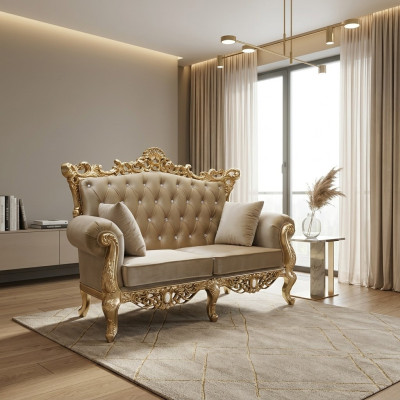Dwuosobowa sofa tronowa Chesterfield Royal Podkładka Aksamit 2 miejsce siedzące w stylu Antyka
