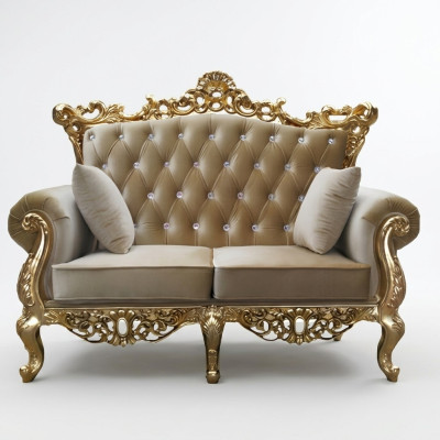Dwuosobowa sofa tronowa Chesterfield Royal Podkładka Aksamit 2 miejsce siedzące w stylu Antyka