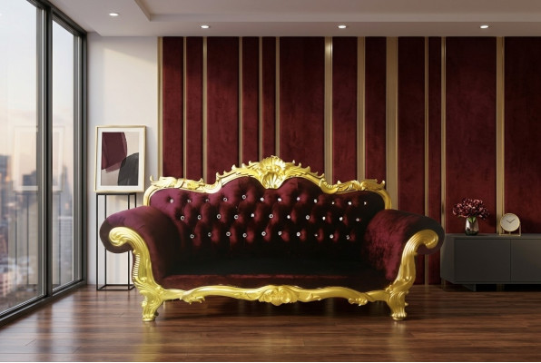 Sofa Throne Royal Chesterfield Podkładka Aksamit 3 miejsce siedzące Antyk Style Sofy Nowość