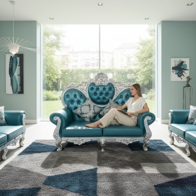 Sofa Throne Royal Podkładka Chesterfield Aksamit Sofy Dwumiejscowe Antyk Styl Nowe