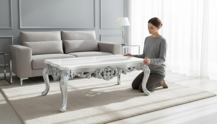 Barokowy rokokowy stolik kawowy Drewno Tabela Side Sofa Kanapa stoły Marmur