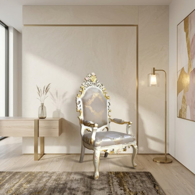 Krzesło Tron Fotel Zestaw jadalnia Drewno Designerski Antyk Styl Barokowy Rokoko