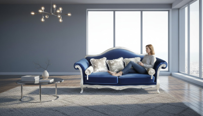 Dwuosobowa sofa tronowa Royal Podkładka Aksamit 2 miejsce do siedzenia Antyk w stylu Chesterfield