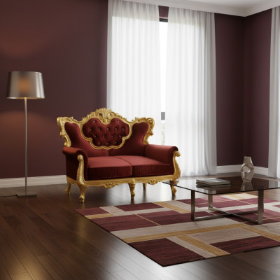 Szykowna sofa do 2 sypialni w każdym jasnym zestawieniu kolorystycznym w szlachetnym odcieniu czerwonego i błyszczącego złota w stylu barokowym