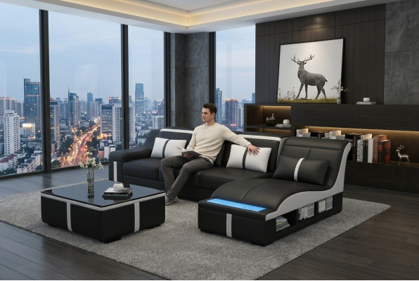 Narożnik Sofa Kanapa Podkładka Narożnik Siedziba Skóra Ustawić Podświetlana L Kształt G8047C