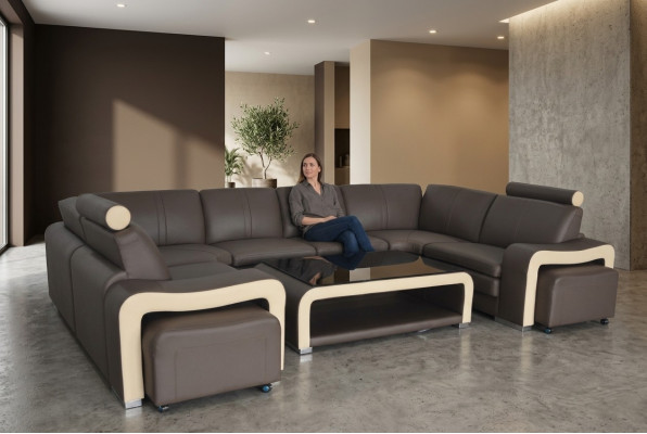 Skóra Narożnik Sofa Kanapa Podkładka Ustawić Siedziba Living Landscape Modern