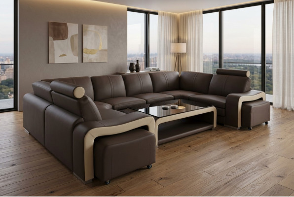 Skóra Narożnik Sofa Kanapa Podkładka Ustawić Siedziba Living Landscape Modern
