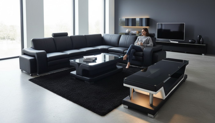 Skóra Couch Żywy krajobraz Narożnik Ustawić Design Sofa L-Shape A1109B Sofy Kanapy
