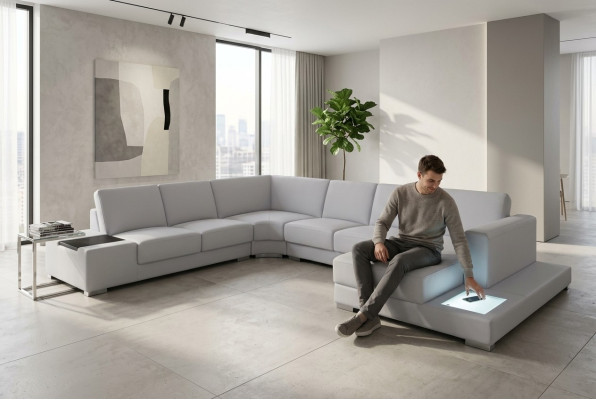 Skórzana sofa kanapa Żywy krajobraz Narożnikowa kanapa Ustawić Design Nowoczesna Sofa Kształt U A1110