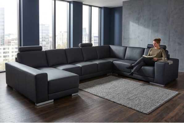 Skórzana sofa kanapa Żywy krajobraz Narożnikowa kanapa Ustawić Design Modern Sofa Kształt U