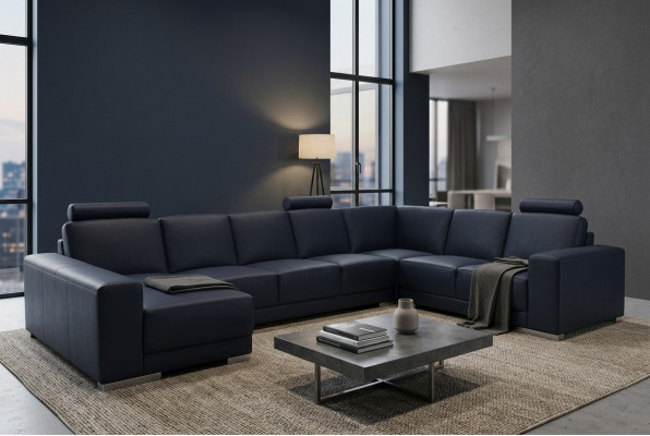 Skórzana sofa kanapa Żywy krajobraz Narożnikowa kanapa Ustawić Design Modern Sofa Kształt U