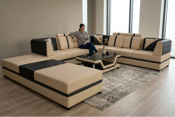 Skóra Narożnik Sofa Kanapa Podkładka Siedziba Living Landscape Modern Design Meble