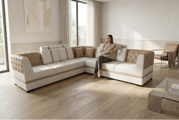 Skórzana sofa kanapa Żywy krajobraz Narożnik Ustawić Design Modern Sofa A1128