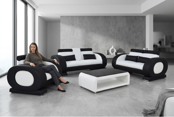 Sofa Kanapa Skóra Siedziba 3+2+1 Komplet Ustaw Designer Modern