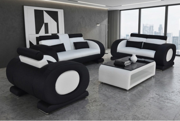 Sofa Kanapa Skóra Siedziba 3+2+1 Komplet Ustaw Designer Modern